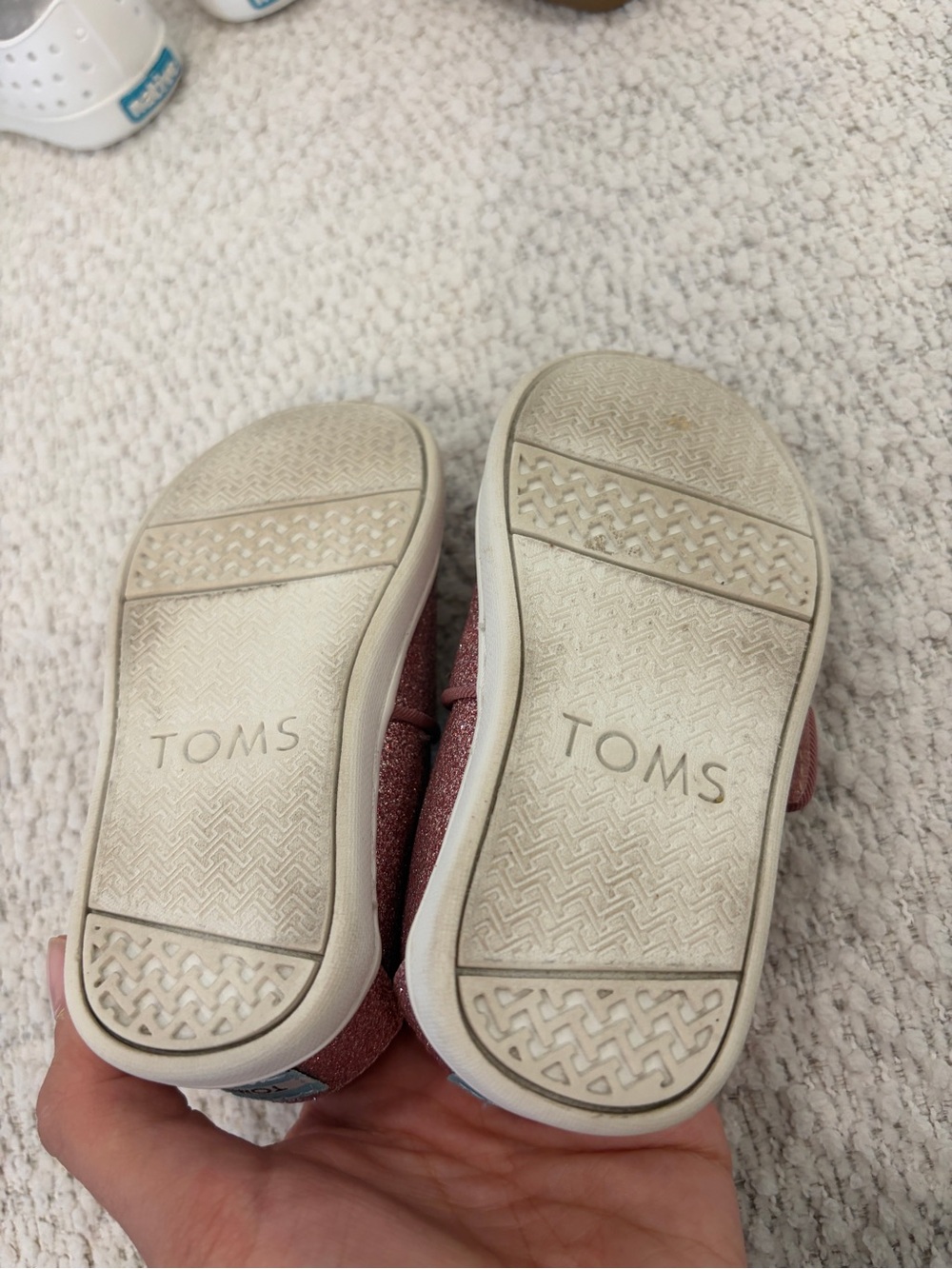 Toms Rose Pink Glitter Kids Slip-On Shoes
